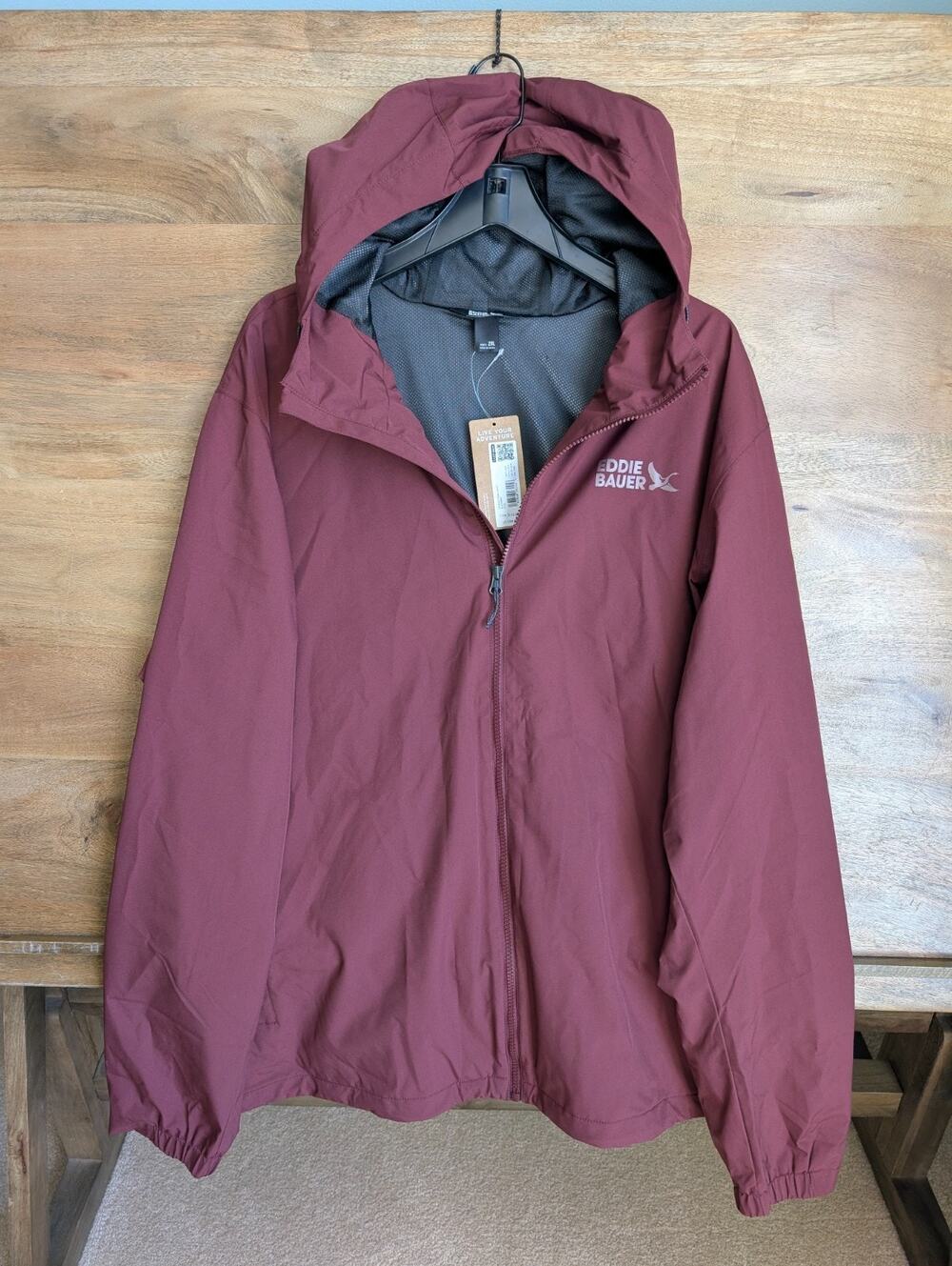 NWT Eddie Bauer Rainy Pass Jacket Mens 2XL Dark Red Water-Repellent Full Zip